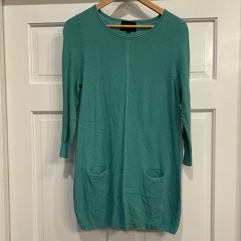 La Fée Verte Silk Blend Teal Tunic Sweater Pocket Longline Knit Medium